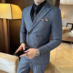 Threebooy A high-end men's double-breasted three-piece suit, a fashionable and stylish men's suit, a business casual wedding dress for the
