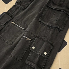 Threebooy Autumn American high street men and women trendy straight tube multi pocket workwear jeans for couples loose retro casual pants