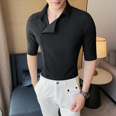 Threebooy Summer Vintage Shirt Men Half Sleebe Slim Social Party Tuxedo Blouse Business Casual Men Clothing Chemise Homme S-3XL