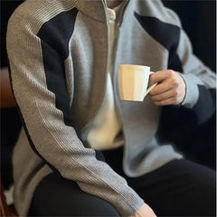 Threebooy Autumn Winter New Men's Casual Versatile Patchwork Contrasting Knitted Cardigan Trendy Tops