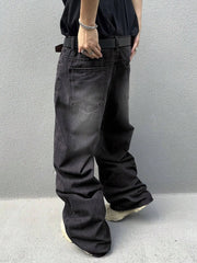 Threebooy 1Pc Men's Daily Travel Casual American Street Loose Jeans, Black, Light Blue, Sea Blue Fashion Street Style Retro Lantern Jeans Jeans Denim Pants