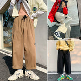 Threebooy Men's Fashion Trend Cargo Casual Pants Vintage Loose Cotton Trousers Solid Color Elastic Waist Straight Pants Size M-3XL