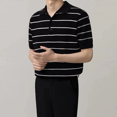 Threebooy Men's Clothing Light Luxury Business Striped Polo Shirt Casual Slim-fit Knitted Short Sleeve T-shirt High Quality Patchwork Tops