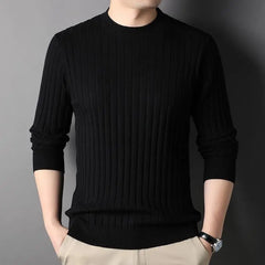 Threebooy Trend Fashion Autumn Winter Sweaters Men Solid O-Neck Screw Thread Thicken Smart Casual Long Sleeve Slim Pullovers Knitted Tops