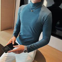 Threebooy Men spring High Quality Casual Long Sleeve T-shirts/Male Slim Fit Fashion High Collar Long
Sleeve Casual T-shirt Black White S-4XL