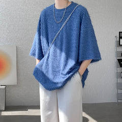 Threebooy Fashion Tassel Silver Thread T Shirt Men's Summer Casual Solid Color Short Sleeve Tee Tops Mens Oversized Hip-Hop Top Tees