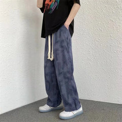 Threebooy Corduroy Wide Pants Men Fashion Letters Baggy Straight Trousers Oversized Casual Bottoms Ins Vintage Male Y2K Clothes Streetwear