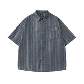 Threebooy Summer Short Sleeve Shirts Men Streetwear Vintage Argyle Striped Shirt for Men Oversized Harajuku Loose Casual Blouse Male