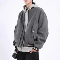 Threebooy Spring and Autumn New Men's Fashion Trend Wool Baseball Jacket Short Jacket Unisex American Street Loose Pilot Jacket Men