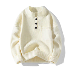 Threebooy Autumn and Spring New Style Pure Color Thickened Warm Round Neck Knit Sweater Men's Loose Sports Plus Size High Quality Sweater