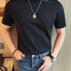 Threebooy Korean Fashion Splicing Short Sleeved T-shirts Men Summer Slim Fit Round Neck Casual T-shirt Versatile Daily Base Shirt