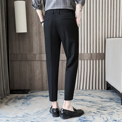 Threebooy High Waist Straight Suit Pants Mens New Solid Color Anti Wrinkle Casual Solid Color Pants Business Versatile Trousers Men