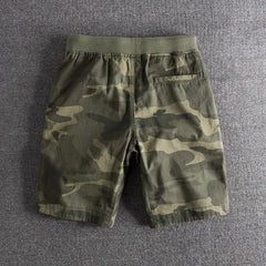 Threebooy American Style Five-Quarter Short Shorts for Men Summer Outdoor Workwear Elastic Waist Durable Casual Camouflage Four-Quarter...