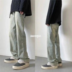 Threebooy Men's Fashion Nostalgic Baggy Homme Casual Pants Classic Cargo Pocket Jeans Biker Denim Blue Color Trousers Plus Size M-2XL