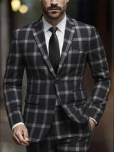 Threebooy Men's Plaid Suit Two-Piece Set Four-Season Anti-Wrinkle No-Iron Business Casual Formal Wear Slim Two-Button Suit Trousers Suit