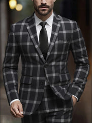 Threebooy Men's Plaid Suit Two-Piece Set Four-Season Anti-Wrinkle No-Iron Business Casual Formal Wear Slim Two-Button Suit Trousers Suit