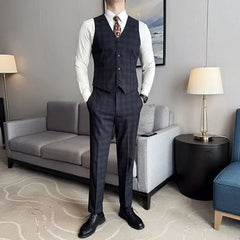 Threebooy Elegante Men's 2 Piece High Quality Suit Groom Checkered Tuxedo One Button Slim Fit Wedding Groom Business Prom