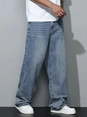Threebooy Men's Baggy Jeans Relaxed Fit Loose Straight Leg Trousers for Casual Streetwear Daily Oversized Denim Pants