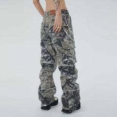 Threebooy Overalls Camouflage Y2K Fashion Baggy Flare Jeans Cargo Pants Men Clothing Straight Women Wide Leg Long Trousers Pantalones