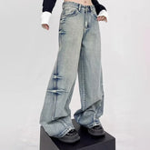 Threebooy Autumn Korean Retro Blue Design Jeans Men'S Loose Straight Leg Pants Fashionable Wide Leg Pants Casual Pants