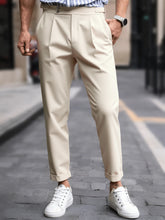 Threebooy Men's Gurkha High Waist Pleated Cuffed Cropped Dress Pants Polyester Viscose Elastane Business Casual Black Beige Trousers