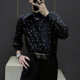 Threebooy Mens Shirts Night Sky Print Shirts Summer Streetwear Light Breathable Campus Performance Long Sleeve Tops Men'S Clothing
