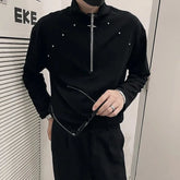 Threebooy Mens Sweatshirt Metal Decoration Rivet Shirt Autumn Fashion Streetwear Personality All-Match Long-Sleeved Top Men'S Clothing