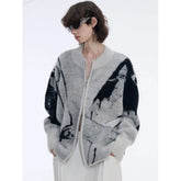 Threebooy Advanced embroidery gradient sweater cardigan jacket men's lazy style zipper knit sweater