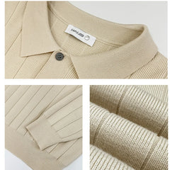 Threebooy New British Retro Men Polo Neck Sweater Light Luxury Knit Loose Long Sleeve Pullover Casual Solid Color Premium Knitwear M-3XL