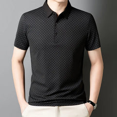 Threebooy Men's Summer New Short Sleeved Polo Shirt High-quality Ice Silk Slim Fit Casual Top Fashionable Printed Short Sleeved T-shirt