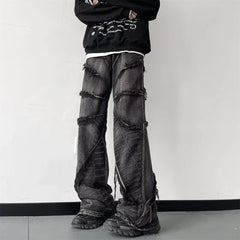 Threebooy Y2K Fashion Washed Black Baggy Stacked Jeans Pants For Men Clothing Straight Hip Hop Long Trousers Pantalones Hombre