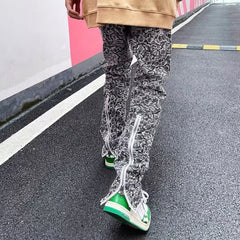 Threebooy Y2K Streetwear Snake Graphic Baggy Zipper Ripped Jeans Pants For Men Clothing Straight Cotton Long Trousers Pantalon Homme