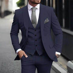 Threebooy Fashion Men's 3 Piece Suit Classic Peak Lapel Business Formal Wedding Groom Slim Fit Elegant Gentleman Style Fashion