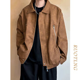 Threebooy 2024 Men's Vintage Pu Leather Jackets Fashion Trend Streetwear Coats Lapel Collar Casual Brown/Black Color Outerwear M-2XL