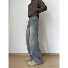 Threebooy New Men's Patchwork style cargo Denim Pants Washed Male Jeans Straight Casual Men wear Loose Wide Leg Trousers Pocket design