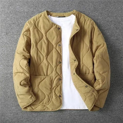 Threebooy Autumn Winter O-neck Quilted Jacket Men's Versatile Green Retro Thickened Coat Men Techwear Button Up Oversize Jacket