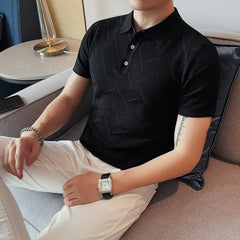 Threebooy New Men's Knitted Polo Shirt - Slim Fit Hollow-Out Short Sleeve Lapel T-Shirt, Summer Men Golf Shirt