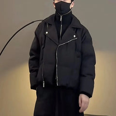 Threebooy Mens Cotton Jacket Fake Two-Piece Double-Layer Jacket Winter Streetwear Thick Fashion All-Match Biker Cotton Coat Men'S Clothing