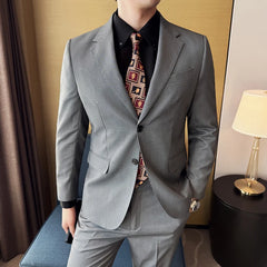 Threebooy Men's bird's eye pattern high-end craftsmanship summer thin suit set, two-piece wedding banquet business casual suit
