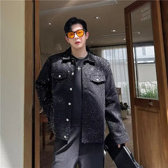 Threebooy Denim Jacket For Men Casual Trendy Loose Fit Thin Jacket Bright Sequins Fashionable Streetwear
