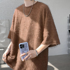 Threebooy Fashion Tassel Silver Thread T Shirt Men's Summer Casual Solid Color Short Sleeve Tee Tops Mens Oversized Hip-Hop Top Tees
