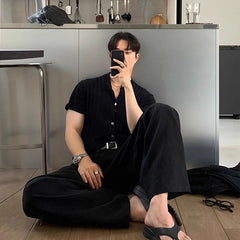 Threebooy New Japanese Retro Men Casual Pants Luxury Draped Wide Leg Leisure Solid Color Straight Trousers High Quality Elegant Sweatpants