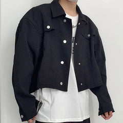 Threebooy Spring Clothing Men's Leisure Short Jacket Streetwear Solid Color Button-down Collar Korean Harajuku Long Sleeve Luxury Coats