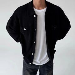 Threebooy New Japanese Fashion Men Cardigan Jackets Light Luxury Knitted Button-down Long Sleeve Sweater Coat Premium Solid Color Knitwear