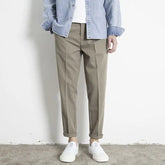 Threebooy Korean Summer New Vintage Casual Versatile Straight Suit Pants Men Solid Button Zipper Pockets Patchwork Loose Business Trousers