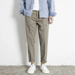 Threebooy Korean Summer New Vintage Casual Versatile Straight Suit Pants Men Solid Button Zipper Pockets Patchwork Loose Business Trousers