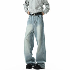 Threebooy Spring Men's Denim Pants Vintage blue Washed Male Jeans Straight Casual Menwear Loose Wide Leg Trousers 2025 New Fashion jeans