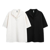 Threebooy Men Vintage Loose Polo Shirt Casual Loose Fit Asymmetric Collar Design Breathable Comfortable Versatile Trendy