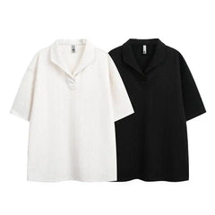 Threebooy Men Vintage Loose Polo Shirt Casual Loose Fit Asymmetric Collar Design Breathable Comfortable Versatile Trendy