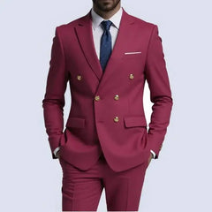Threebooy Fashion Men's 2 Piece Suit Leisure Boutique Business Banquet Solid Color Double Breasted Slim Fit For Wedding Grom